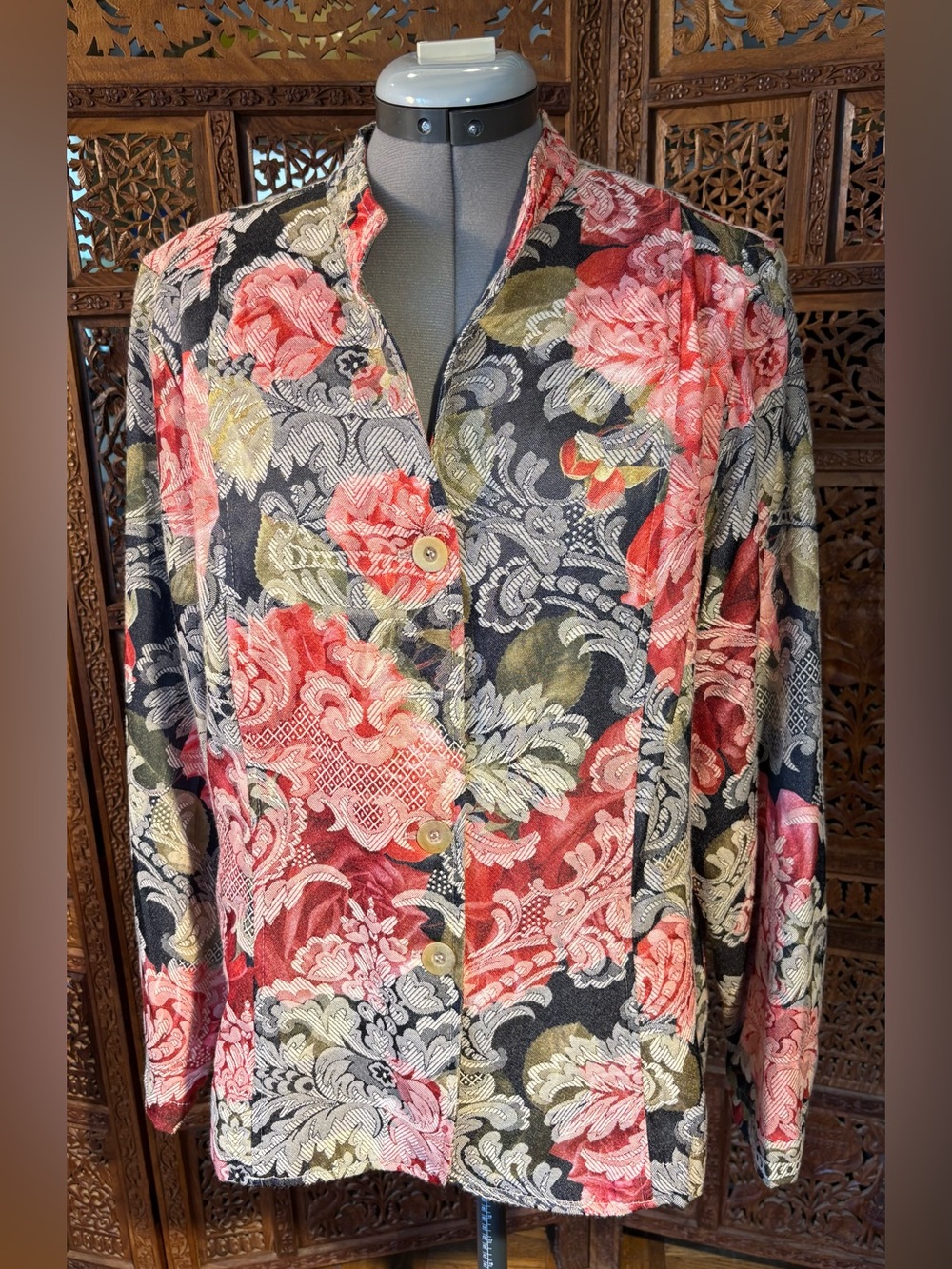 Coldwater Creek Floral Blazer - Black, Coral & Olive
